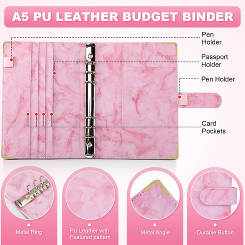 Toplive A5 Notebook Binder 6 Ring Refillable Binder, PU Leather Planner Binder Personal Budget Binder Organizer Cover with Magnetic Closure for A5...