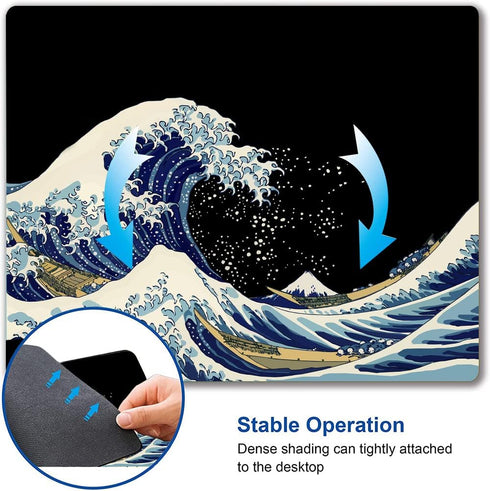 Mouse Pad, Japanese Sea Wave Design Mouse Pad, Washable Square Cloth Mousepad for Gaming Office Laptop, Non-Slip Rubber Computer Mouse Pads for Wi...