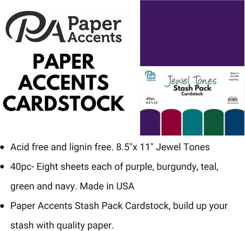 PA Paper Accents Stash Pack Cardstock Pack 8.5" x 11" Jewel Tones, colored cardstock paper for card making, scrapbooking, printing, quilling and c...