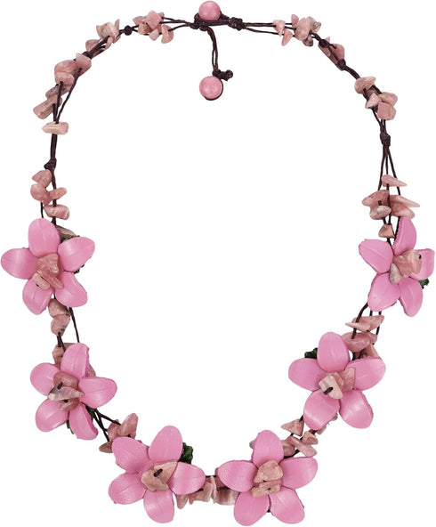 AeraVida Cute Flower Garden Pink Leather and Reconstructed Red Coral Choker Necklace | Leather Flower Choker Necklace | Pink Leather Necklace for ...