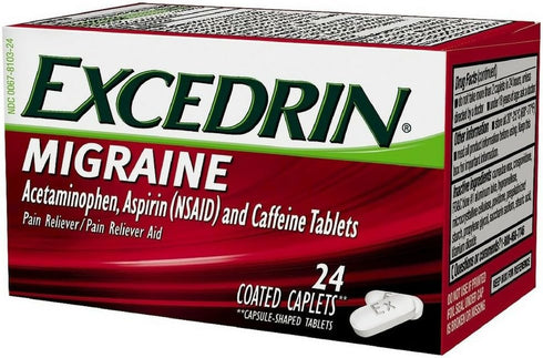 Excedrin Migraine Relief Caplets for Migraine Symptoms, Acetaminophen 250mg, Aspirin 250mg, Caffeine 65mg, Pain Reliever, 24 Count...