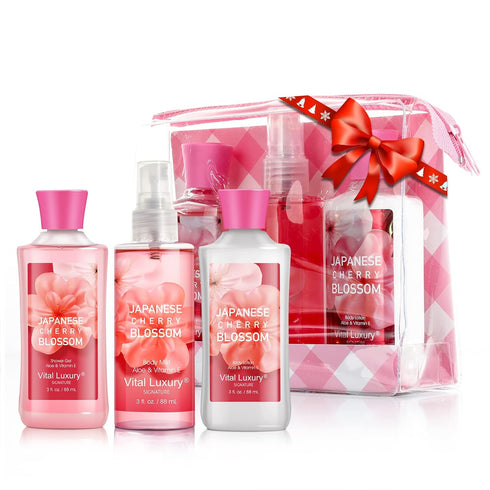 Bath & Body Care Travel Set - Home Spa Set with Body Lotion, Shower Gel and Fragrance Mist (Japanese Cherry Blossom)...