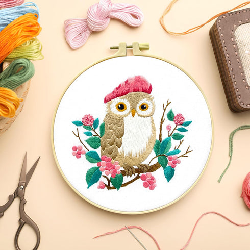 ASTNIC Embroidery Kit for Beginners, 3 Sets Owl Hand Embroidery Kit with Hoop Needle Video Step by Step Instructions DIY Knitting Kit Arts and Cra...