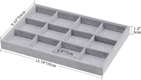 Bracelets Organizer Jewelry Tray, 12 Grids Velvet Tray Storage for Watches Rings Earrings, Stackable Jewelry Drawer Organizer Showcase Display Tra...
