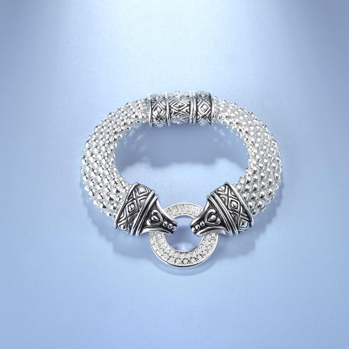 UNY Popcorn Chain Center Circle Pave Stone Unique Bracelet Magnetic Claps Designer Inspired Jewelry...
