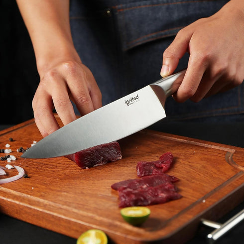 8 inch Chef Knife, One-piece Full Metal Kitchen Knife, German 1.4116 High Carbon Stainless Steel Chef's Knife, Ultra Sharp Cooking Knife with Gift...