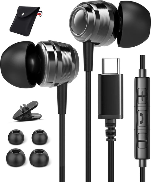 USB C Headphones, USB C Earbuds, USB Type C Earphone USB C Headphone Plug Noise Canceling in-Ear Headphones with Microphone for Samsung S24 Plus S...