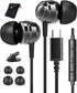 USB C Headphones, USB C Earbuds, USB Type C Earphone USB C Headphone Plug Noise Canceling in-Ear Headphones with Microphone for Samsung S24 Plus S...