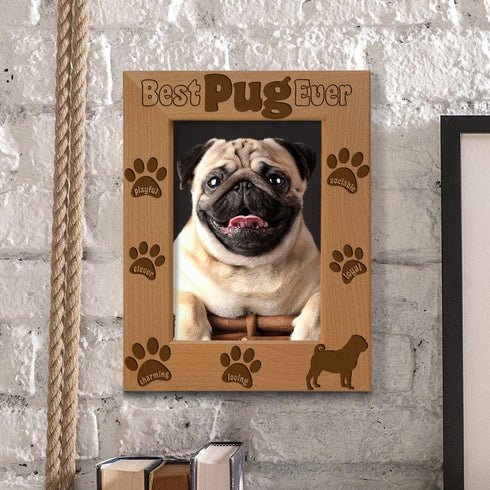 KATE POSH - Best Pug Ever Engraved Natural Wood Picture Frame, Dog Lover, Pug Life, Paws Gifts for Birthdays, Memorial, New Puppy (5x7-Vertical)...