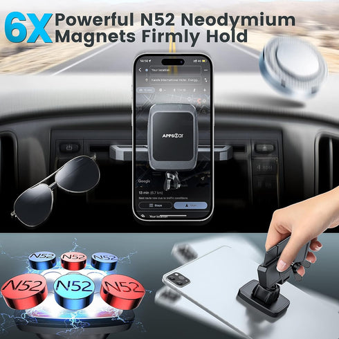 APPS2Car CD Phone Holder for Car, Anti Shake and Magnetic Car Phone Mount with 6 Magnets, Thick Case Friendly CD Slot Phone Holder Compatible with...