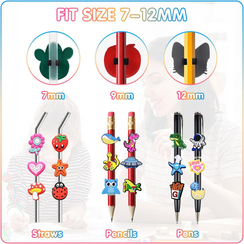 100 Pcs Different Style Pencil Topper Decoration,Cute PVC Different Pencil Charms Clip Designs for Boys and Girls,Cute School Supplies Classroom R...