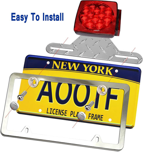 Aootf Trailer License Plate Bracket Holder- Truck/RVs/Boats Aluminum Car Tag Holder and Stainless Steel Chrome Frame, Universal License Plate Ligh...