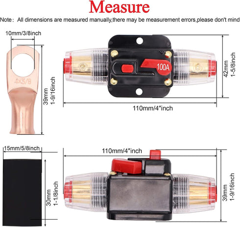 2 Pack 100amp 12 Volt Circuit Breaker with Manual Reset,Inline Fuse Holder 100A 0-8Awg for Car Audio,Marine Boat,Stereo Switch and Solar Inverter ...