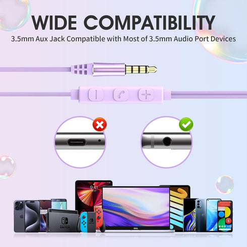 Green Wired Earbuds with Mic in-Ear Earphones with Build-in Microphone Noise Isolating Headphones Perfect for Women Girls Boys Teens School Comput...