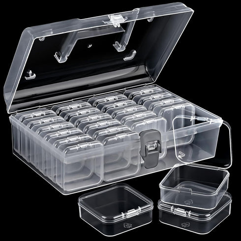 Jutieuo Small Bead Organizers with Handle, 25 Pieces Plastic Storage Cases Mini Clear Bead Storage Containers Boxes with Hinged Lid and Large Rect...