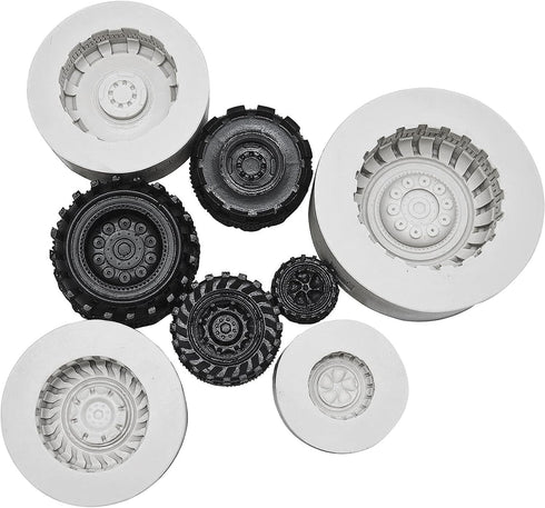 Set of 4Pcs 3D Round Tire Fondant Silicone Mold for Cake Decorating Sugarcraft Chocolate Jello Making Mold Clay Tool...