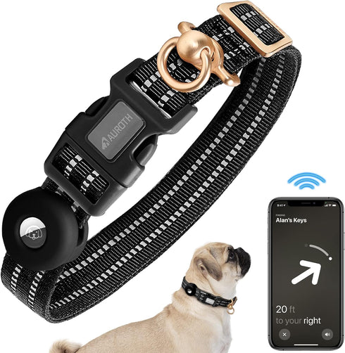 Auroth Airtag Dog Collar, Adjustable Air Tag Case Holder Dog Collar for Medium Large Dogs, Airtag Dog Collar Holder with Heavy Duty D Ring Tangle ...
