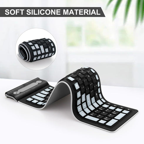sungwoo Wireless Silicone Keyboard, 2.4GHz Wireless, Foldable Rollup Keyboard, Waterproof, Dustproof and Lightweight, Perfect for PC, Notebook, La...