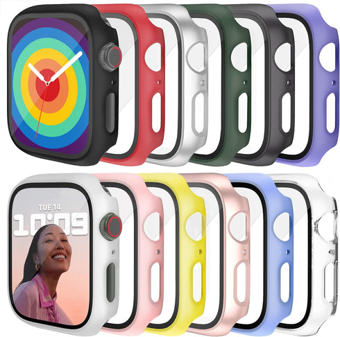 12 Pcs Jomitvp Hard PC Case Compatible for Apple Watch Series SE (2022) 6/5/4/SE 40mm with Tempered Glass Screen Protector, All Around Protector B...