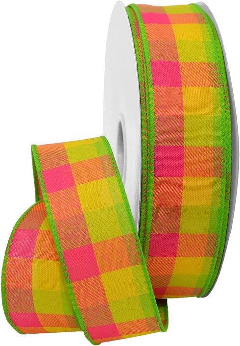 Morex Ribbon, Tres Chic Wired Taffeta, 1-1/2 inch by 50 Yards, Daffodil/Hot Pink/Lime...
