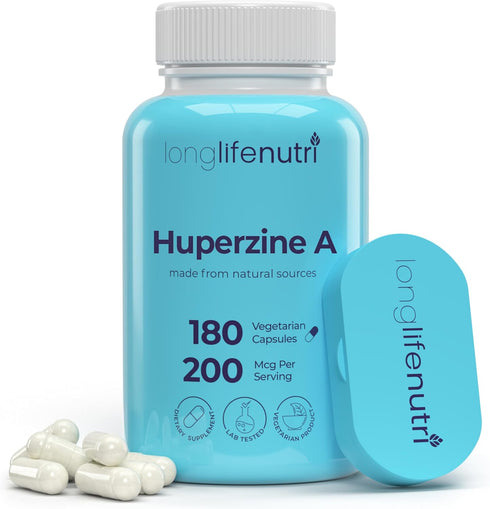 Huperzine A 200mcg - from Huperzia Serrata Leaf, 180 Vegetarian Capsules, Natural Brain Nootropic for Focus, Memory, and Clarity, 6 Month Supply, ...