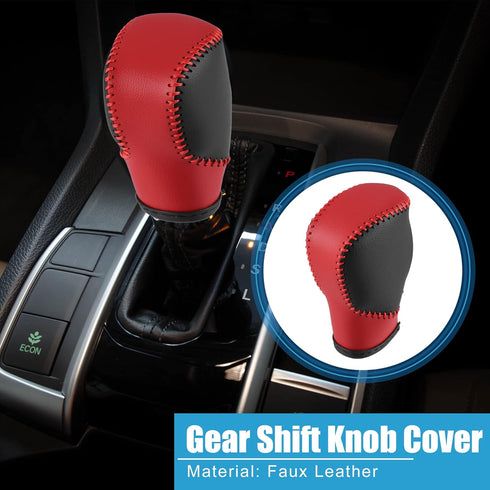 Gear Shift Lever Cover Automotive Interior Gear Shift Knob Trim for Honda 11th Civic 2022 2023 Black Red Faux Leather Red Line...