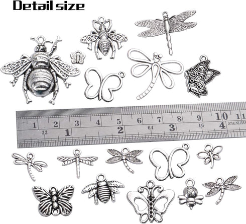 100g(30-80pcs) Mixed Insect Charms Bee Butterfly Dragonfly Charms Pendants Craft Supplies for Earrings Necklace Bracelet Jewellery DIY,5-50mm...