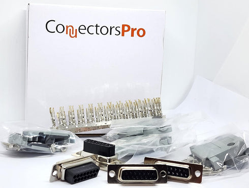 4 Sets Crimp Type DB15 Female + Plastic Hoods + Pins Set, D-Sub 15P Female Crimp Connector, Pin & Hood Kit (4 DB15 Female + 4 Hoods + 60 Pins)...