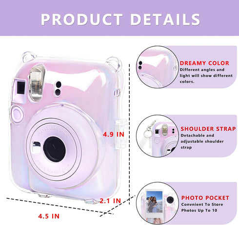 CAIYOULE Clear Case for Instax Mini 12 Camera, Fujifilm Mini 12 Protective PC Cover with Camera Stickers and Mini Frames...