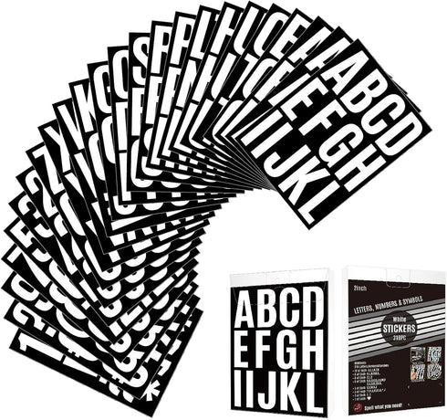 Vinyl Letter Stickers White Letter Number Stickers Kit 318 Pieces 24 Sheets 2 Inch Sticky Mailbox Number Stickers for Bulletin Board, Labeling, Si...