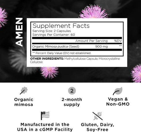 Amen Organic Mimosa Pudica Seeds Capsules, 2 Month Supply, Vegan Mimosa Pudica Seed Plant Supplement - Mimosine Sensitive Plant Pills - Fat Solubl...