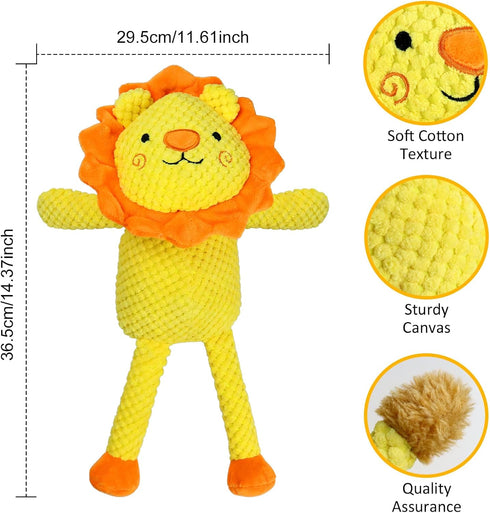Dog Squeaky Plush Toy, Soft Stuffed Lion Toys with Squeaker & Crinkle Paper, Durable Interactive Chew Pet Supplies for Puppies, Cute Animal Toys f...