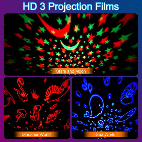 Night Light Projector,Night Light for Kids Room with 3 Films-Stars,Oceans,Dinosaurs,45 Projection Effects,16 Night Light Mode,360° Rotation Ceilin...