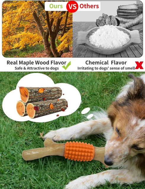 SCHITEC Dog Chew Toy for Aggressive Chewers, Tough Big Nylon & Rubber Teething Stick with Real Maple Wood Flavor for Large Medium Breed...