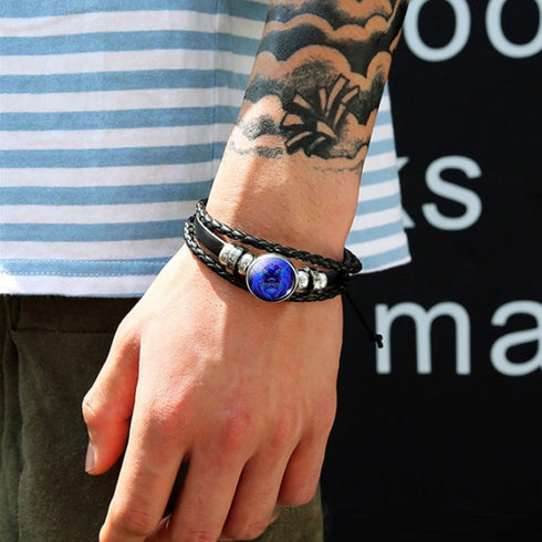 Vintage Zodiac Constellation Bracelets Zodiac Guardian Bracelet Black Leather Bracelet Adjustable Handmade Woven Bracelet Birthday Jewelry for Wom...