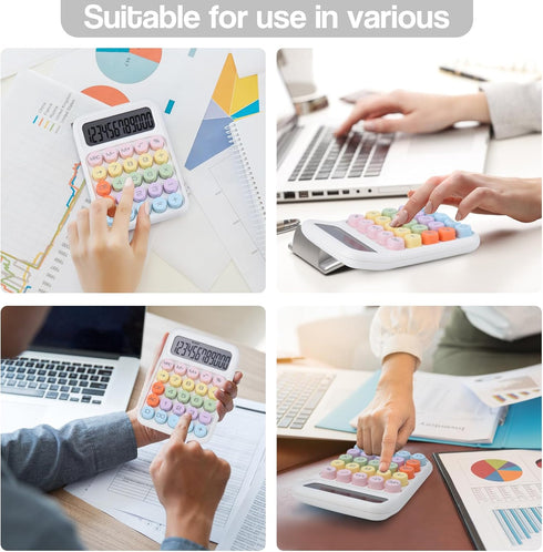 Mechanical Pushbutton Calculator,12 Digit Large LCD Display,Big Buttons Easy to Press,Colorful Candy Calculator,Automatic Sleep,with Battery.for O...