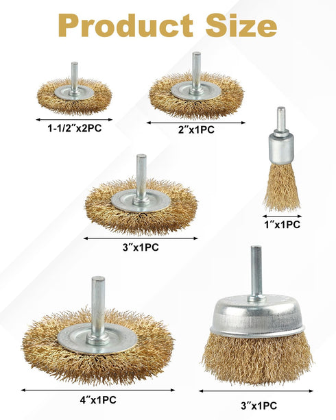 Wire Wheel Cup Brush Set, 7 Pcs Abrasive Brass Coated Wire Wheel Brushes, 1/4" Shank, Carbon Steel Bristles for Cleaning Rust, Paint, Abrasive...