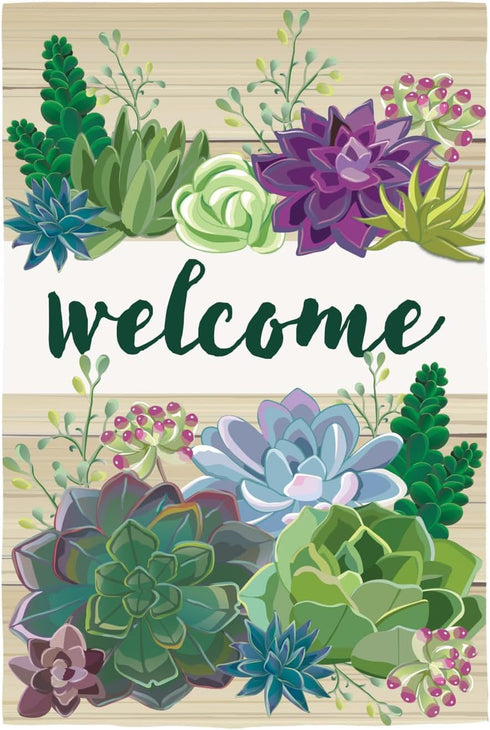 Evergreen Flag Succulent Burlap Spring Garden Flags 12x18 double sided | Small Garden Flags For Outside | Welcome Spring Flag Décor for Yards and ...