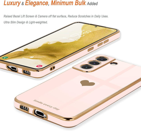 Teageo for Samsung Galaxy S22 5G Case for Women Girl Cute Love-Heart Luxury Bling Soft Back Cover Raised Full Camera Protection Bumper Silicone Sh...