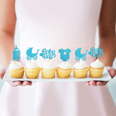 36 Pack Baby Shower Cupcake Toppers Boy Baby Cupcake Toppers Baby Shower Cake Cupcake Toppers Picks for Birthday Boy Party Decorations...