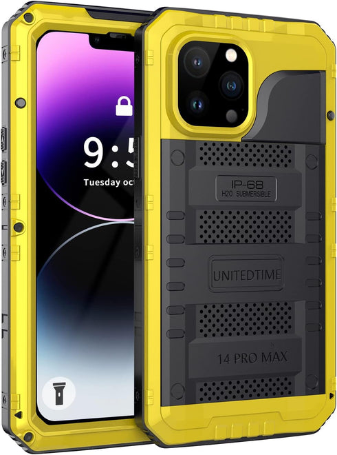 Unitedtime for iPhone 14 Pro Max Case Waterproof with Built-in Screen Protector Full Body Rugged Hard Silicone, Military Grade Shockproof Dustproo...
