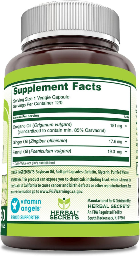 Herbal Secrets Oil of Oregano with Ginger & Fennel Oil Supplement | 217 Mg Per Serving | 120 Softgels | Non-GMO | Gluten Free | Made in USA...