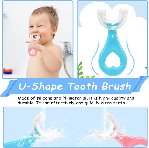 4 Pack U Shaped Toothbrush Kids, Kids Toothbrushes Soft Silicone Brush Head Whole Mouth Toothbrush with Handle 360 ° Oral Teeth Cleaning Design fo...