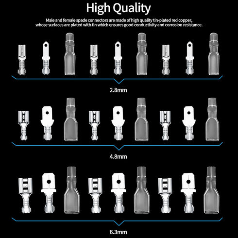 360 Pcs 2.8/4.8/6.3mm Male and Female Wire Spade Connectors, Quick Splice Electrical Wire Crimp Terminal Block Connectors with Insulating Sleeve K...
