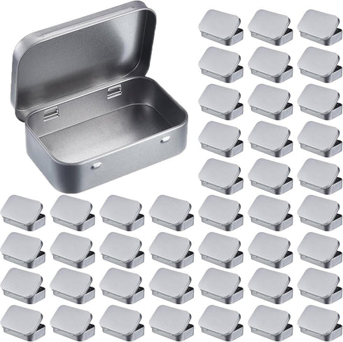 3 Pack 3.75 by 2.45 by 0.8 Inch Silver Metal Rectangular Empty Hinged Tins Box Containers with Lids Mini Portable Box Small Storage Kit, Home Orga...