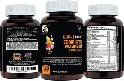 Clinical Daily Complete Whole Food Multivitamin Supplement for Women & Men - Complete Liquid Vitamin Absorption! 42 Superfood Fruits Vegetables - ...