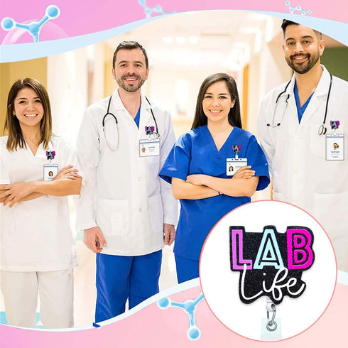 Lab Life Funny Badge Reels Retractable for Nurses Cute Nurse Badge Reel Holder Glitter Teacher Nursing Badge Clip RN CNA LPN Medical Assistant Stu...