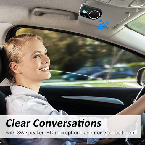 Hands Free Cell Phone Car Kit, Bluetooth 5.0 in Car Speakerphone with Visor Clip, Siri Google Voice Command Support,Built in Mic, Support 2 Phones...