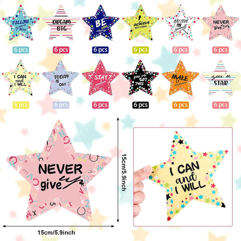 72 Pcs 5.9" Star Cutouts Paper for Bulletin Board Decorations Glitter Star Cutouts Positive Sayings Star Confetti Cutouts for Bulletin Board Class...