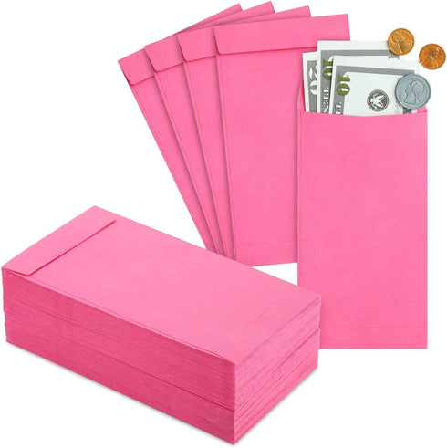 Okuna Outpost 100 Pack Money Envelopes for Cash, Payroll, Money Saving, Coins, Currency, 100GSM, Pink (4 x 7 In)...